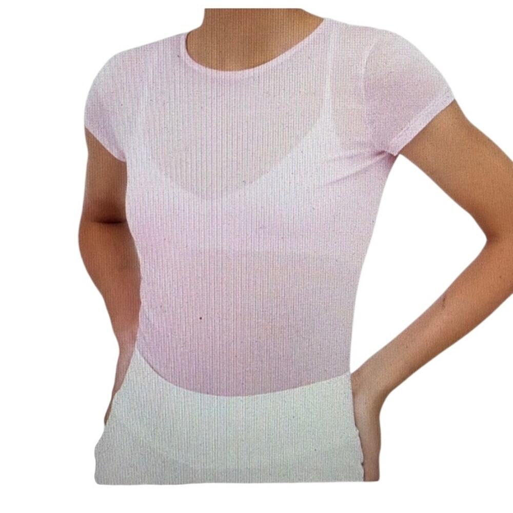 Marcella Sara Tee Sheer European Jersey Short-Sleeve Tee Mauve Pink Size Large